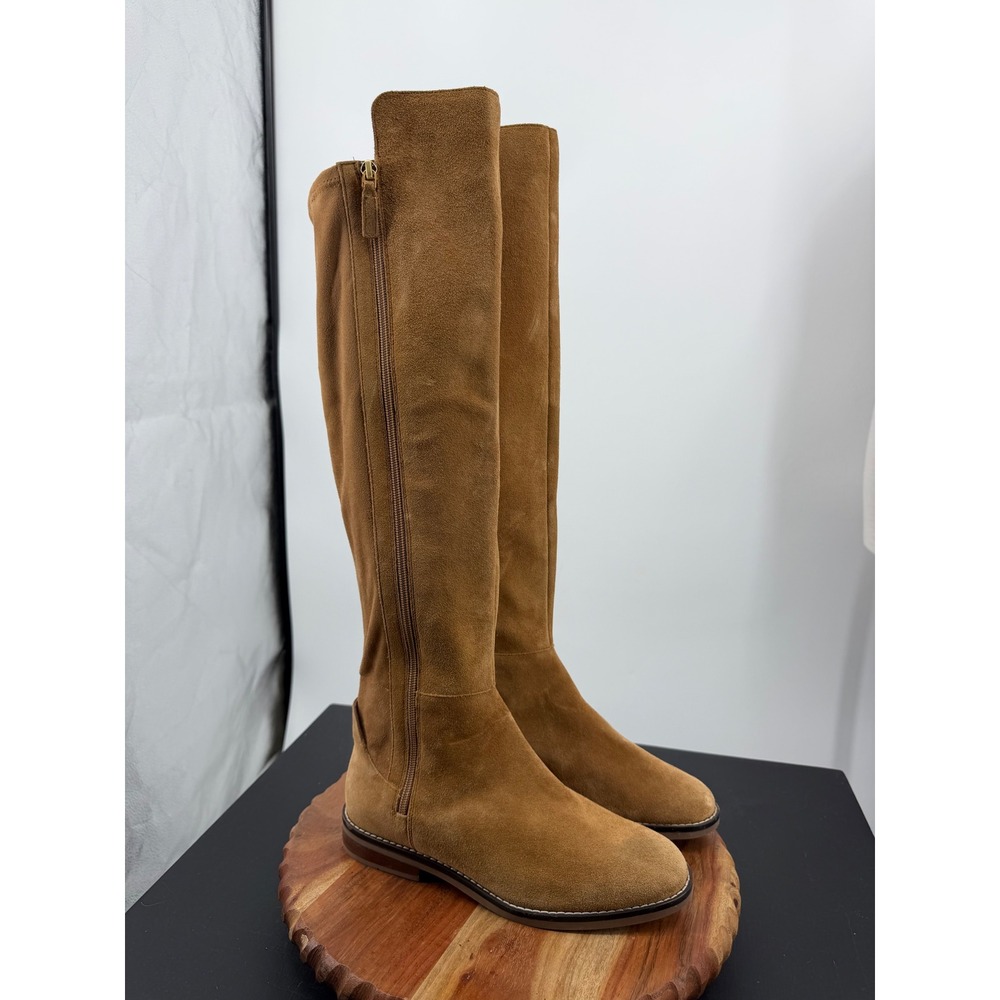 Cole Haan Chase Tall Boot Women 8B Golden Honey Suede Knee High Flat Riding Boot